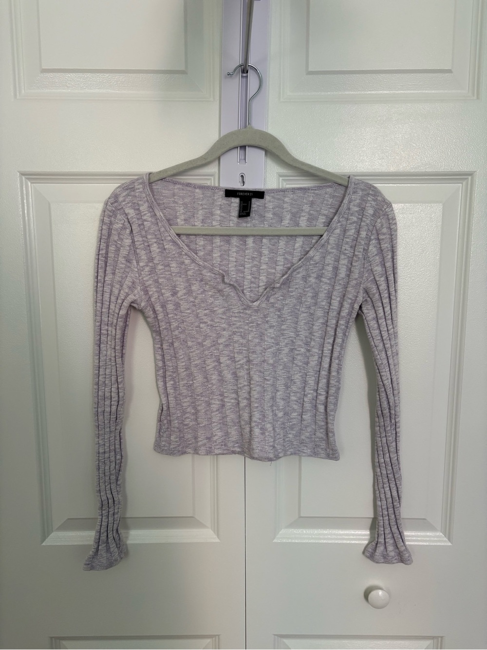 Y2K heather lavender purple and white ribbed long sleeve